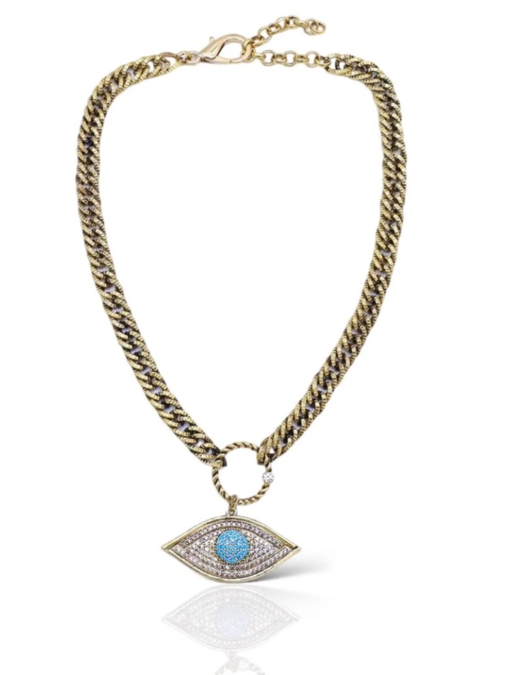 NWOT Evil Eye Necklace, Chunky Chain Necklace, Crystal, Gold Filled Necklace